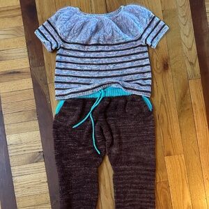 Hand Knit outfit in a wool blend fiber! Pants & top!